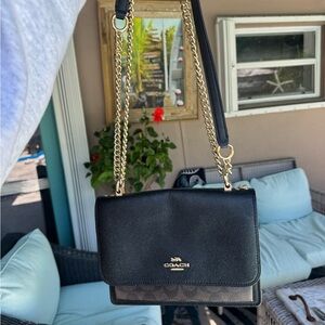 Coach Black and Gold Crossbody Bag with Chain Strap